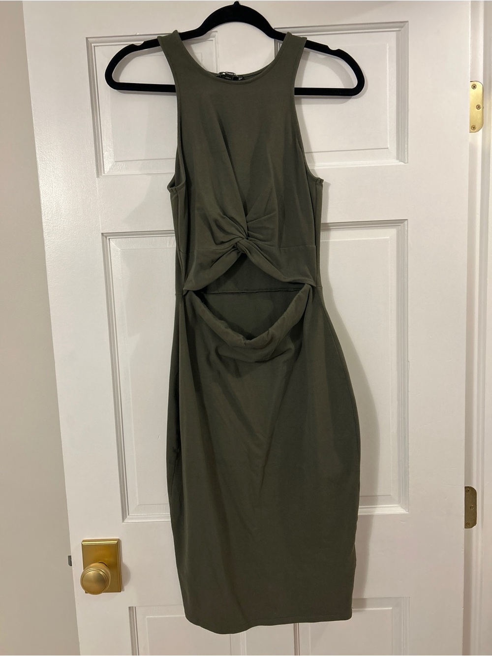 Express Olive Green Twist-Front Cut-Out Midi Bodycon Dress Size Small